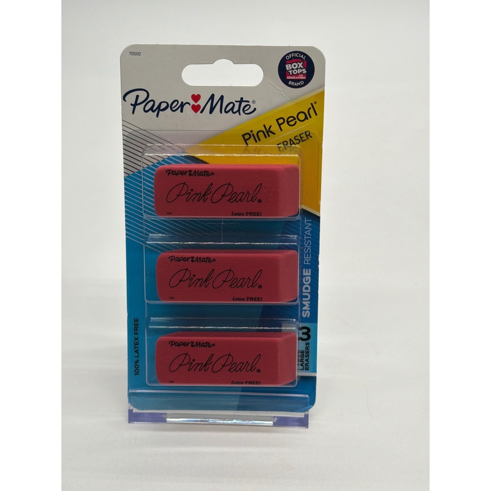 Paper Mate Pink Pearl Large Erasers 3 Count Smudge Resistant Latex Free 70502